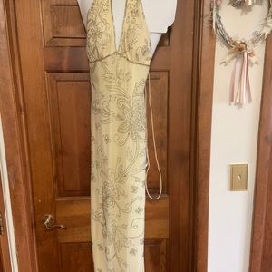 Light yellow beaded prom dress